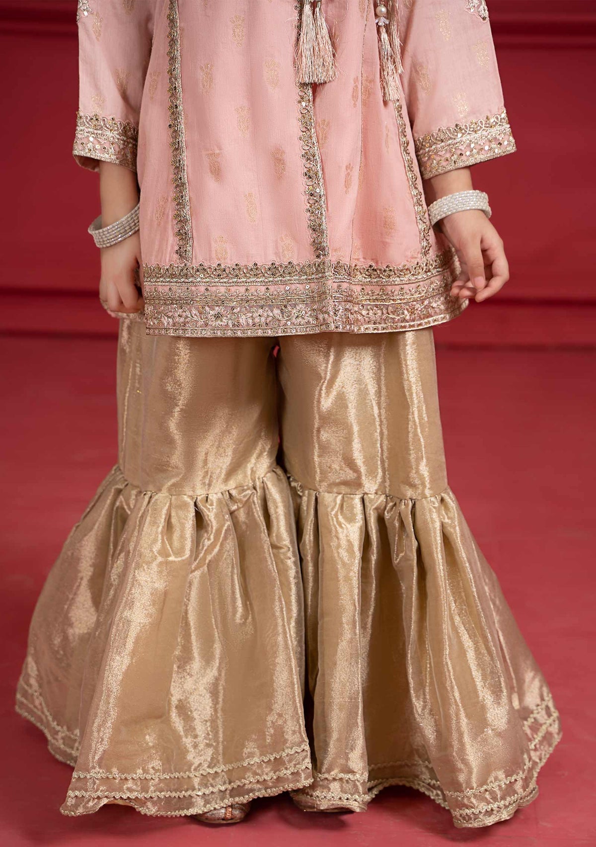 Maria.B Girl's Embroidered Jacquard Sharara Suit - db24928