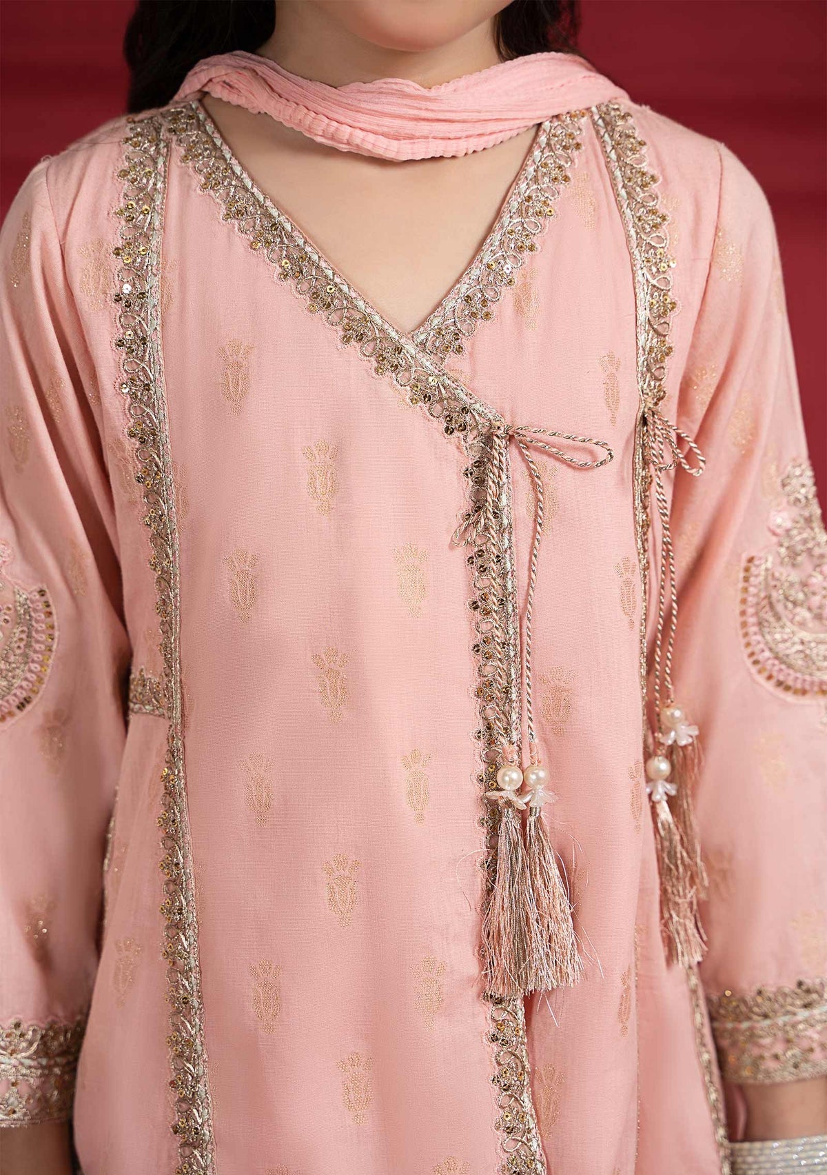 Maria.B Girl's Embroidered Jacquard Sharara Suit - db24928