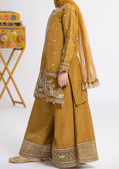 Maria.B Girl's Embroidered Raw Silk Palazzo Suit - db25084