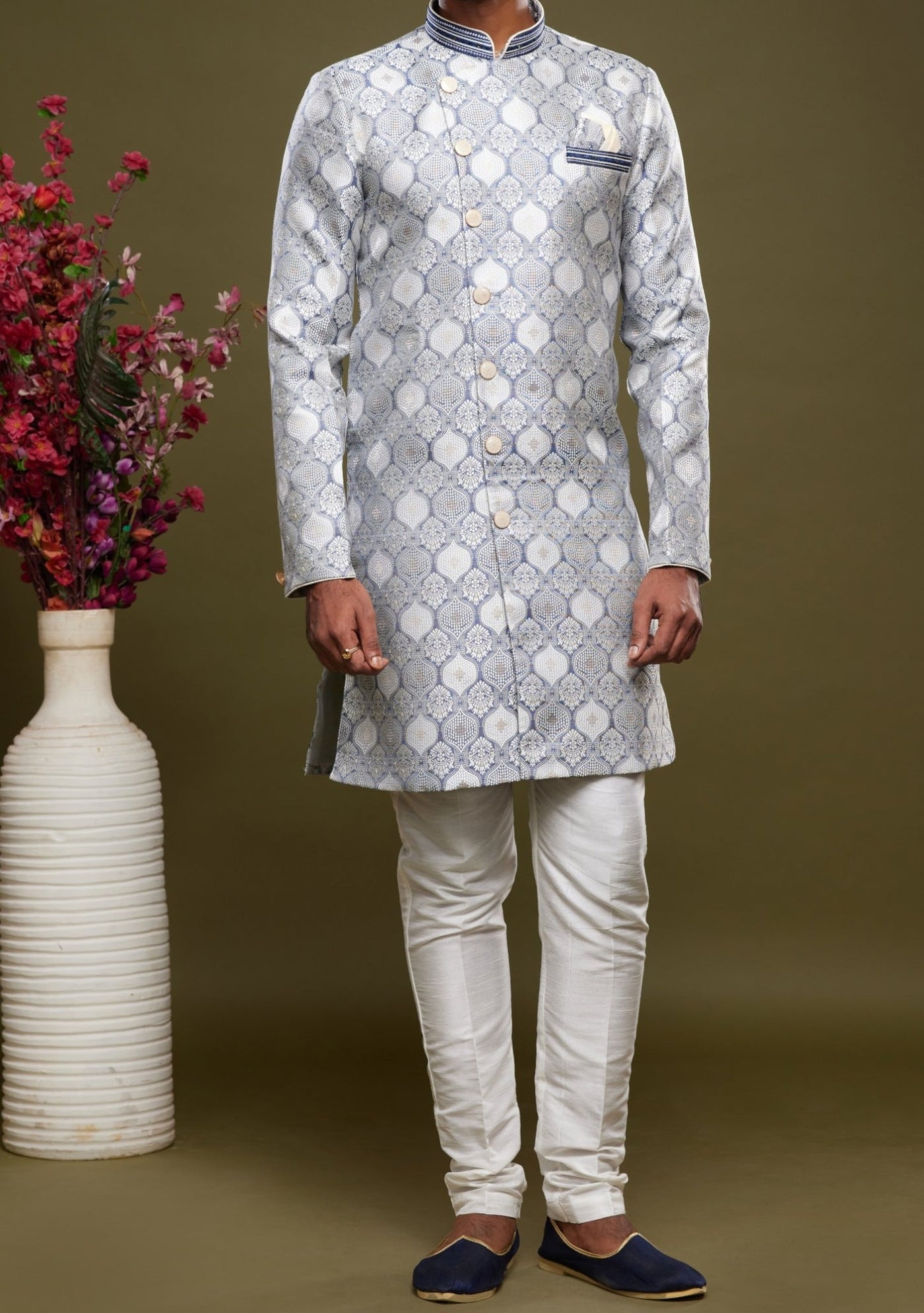 Men's Semi Indo Western Party Wear Sherwani Suit - db23858