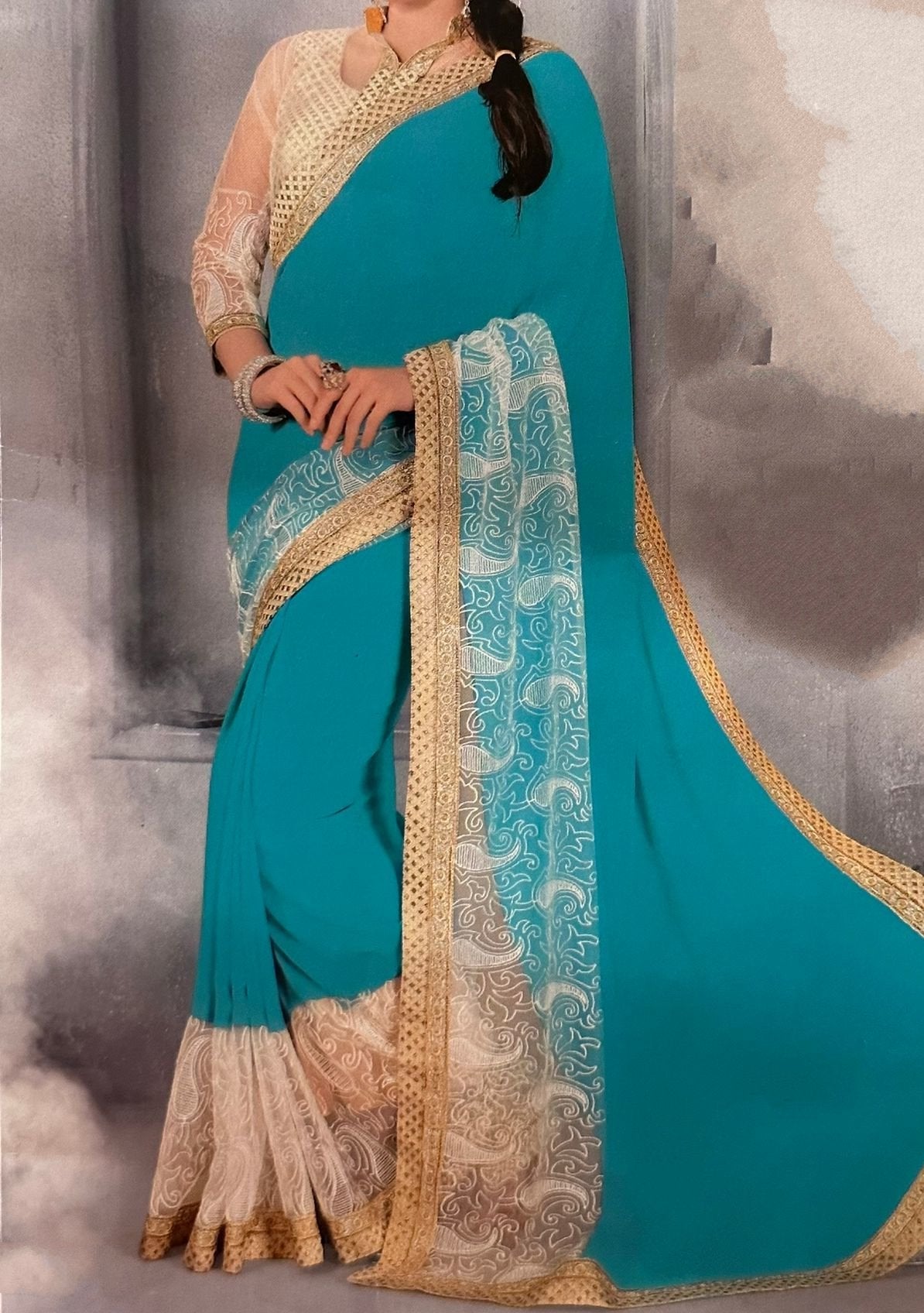 Mink Designer Embroidered Georgette Saree - db21313