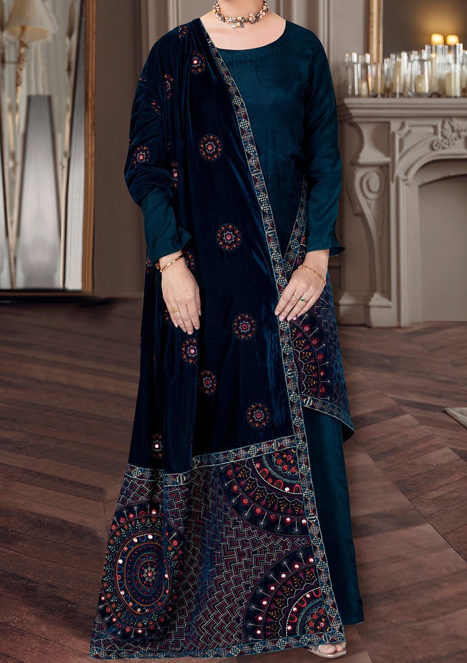 Ramsha Pakistani Embroidered Velvet Shawl - db24539