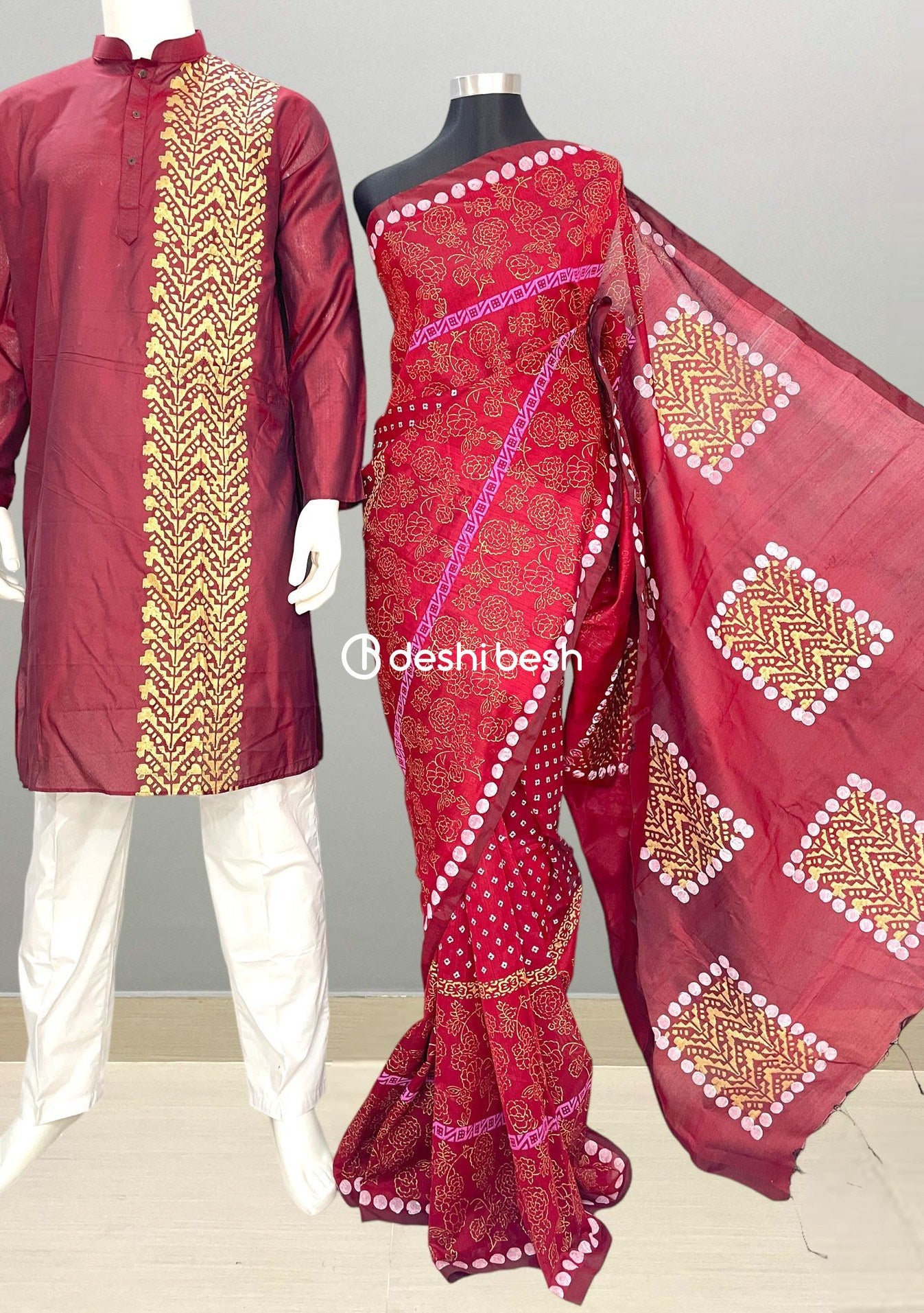 Screen Printed Mixed Cotton Couple Combo Set - db22416