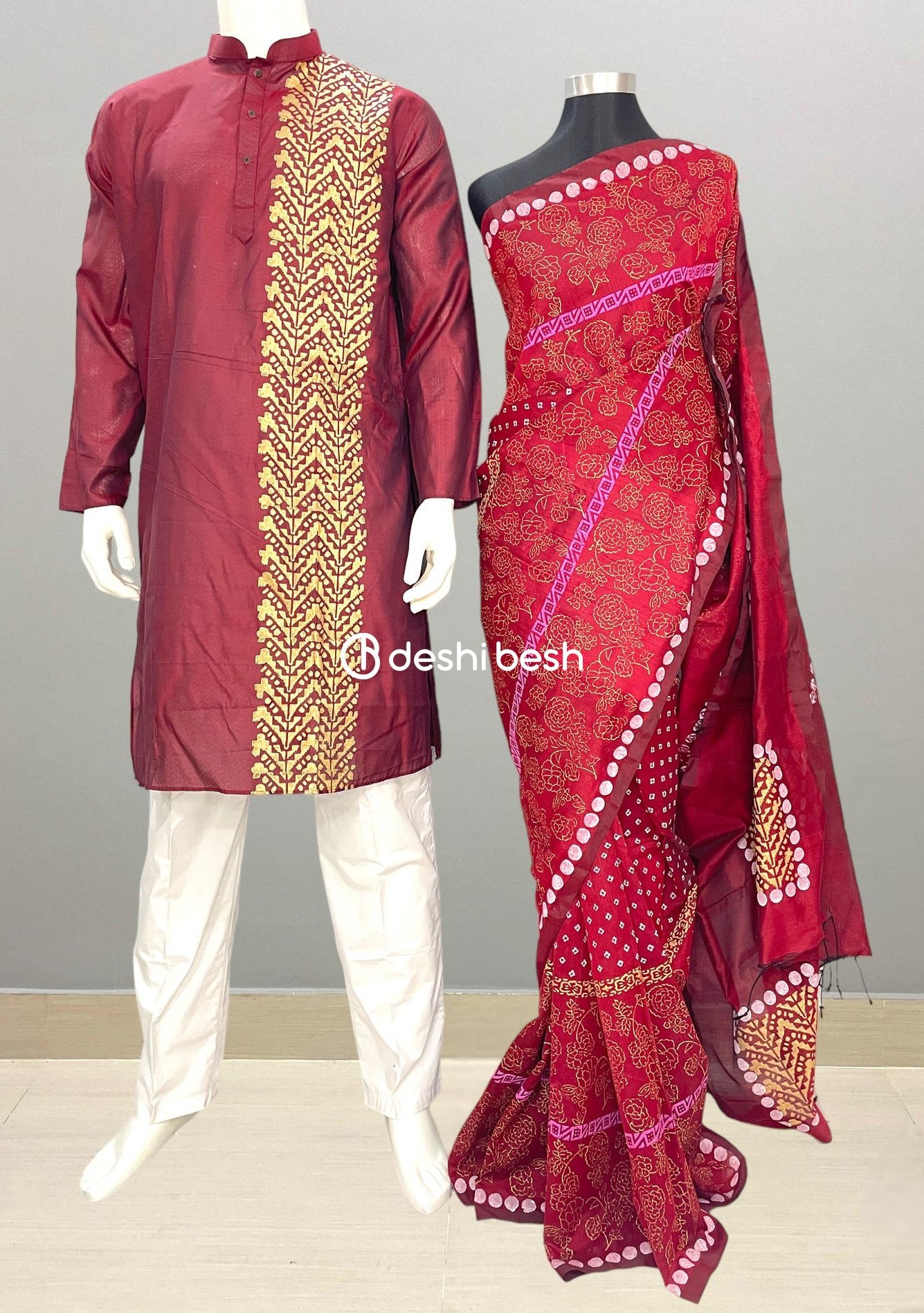 Screen Printed Mixed Cotton Couple Combo Set - db22416