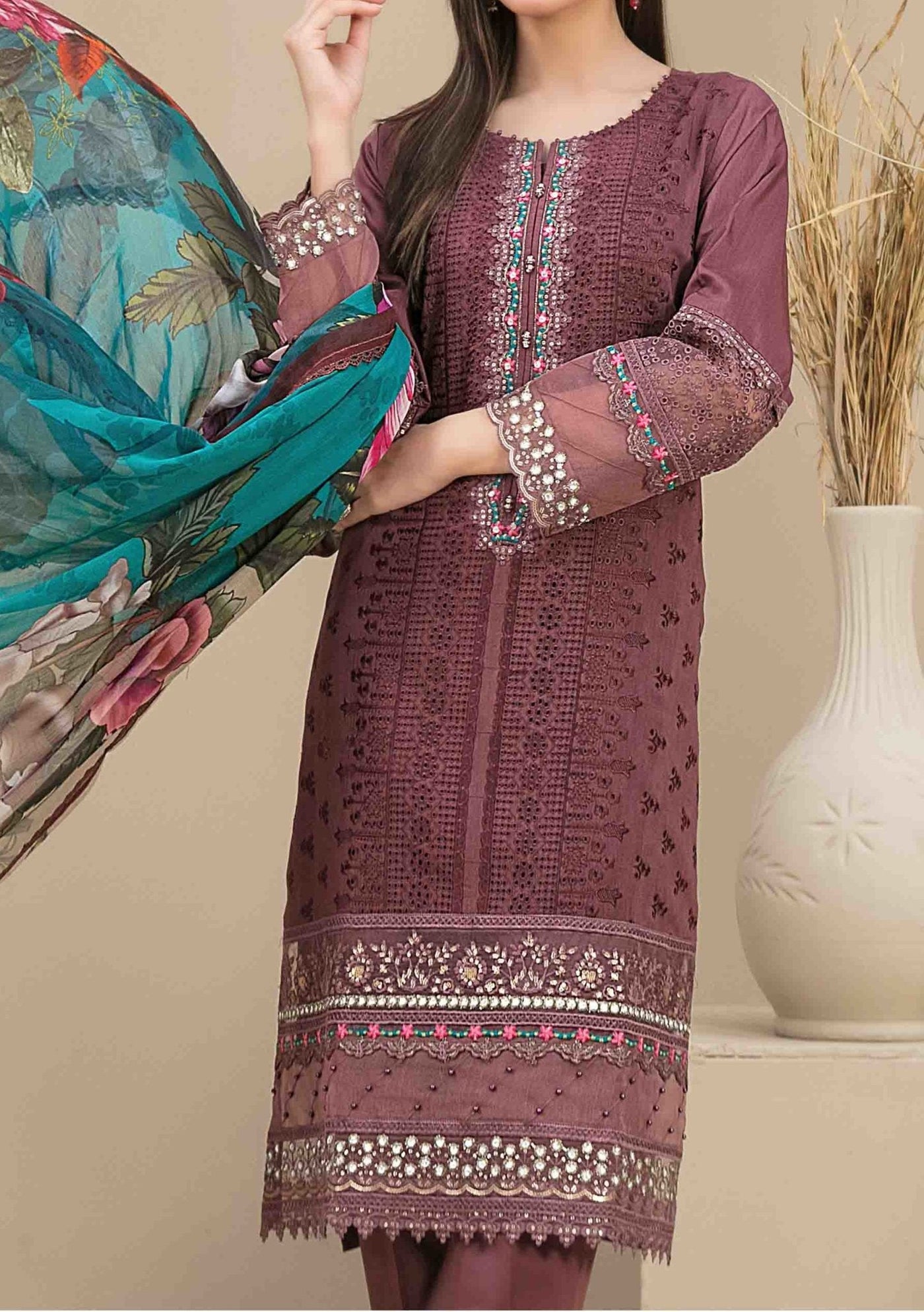 Tawakkal Feeha Heavy Embroidered Viscose Dress - db24895