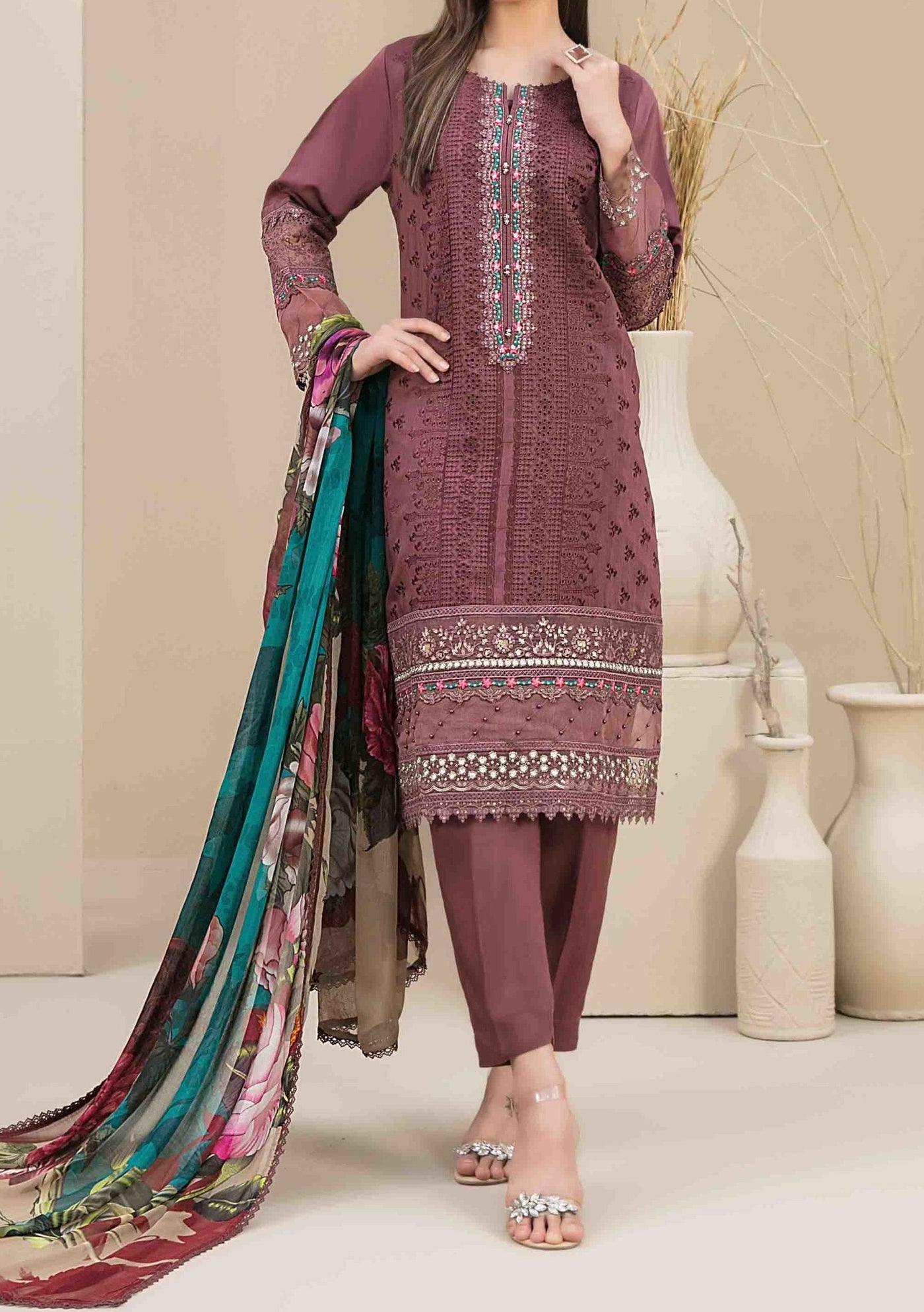 Tawakkal Feeha Heavy Embroidered Viscose Dress - db24895