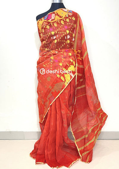 Traditional Handloom Dhakai Cotton Jamdani Saree: Deshi Besh.